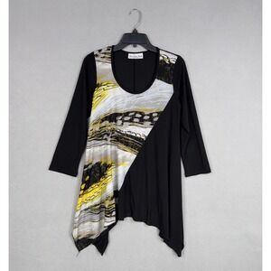 Sole Dione Studio Shirt Womens Medium Black Abstract Tunic Asymmetrical Hem